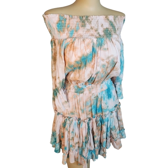 Tie dye ruffle drop waist flowy mini dress - Picture 2 of 9